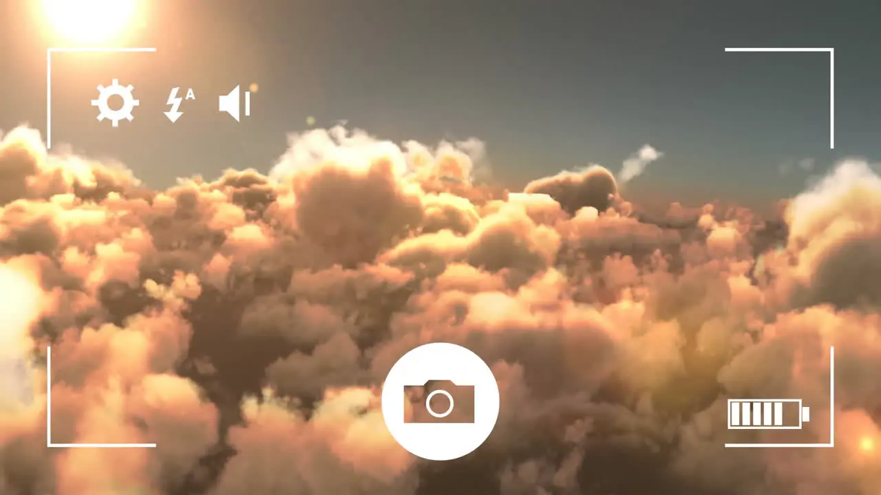 Animation of camera screen over clouds and sun