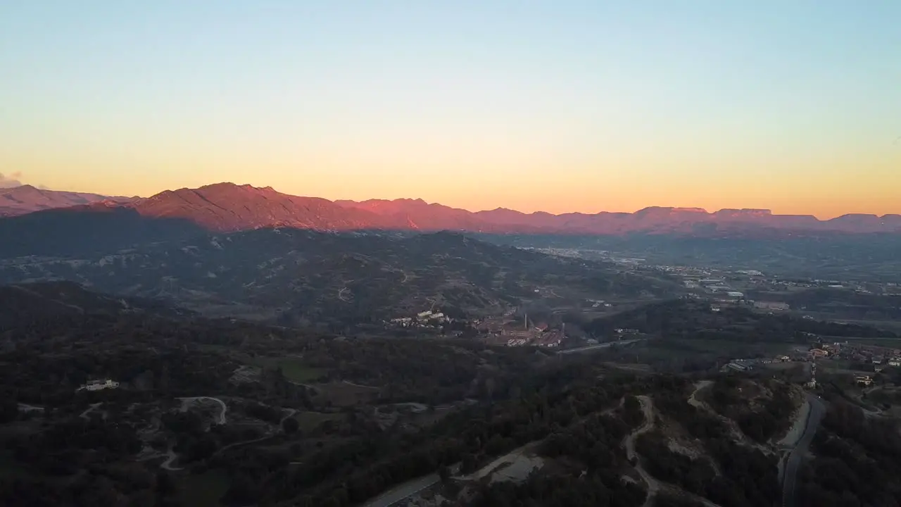 Beautiful aerial view of Osona mountains in Catalonia at sunset Spain