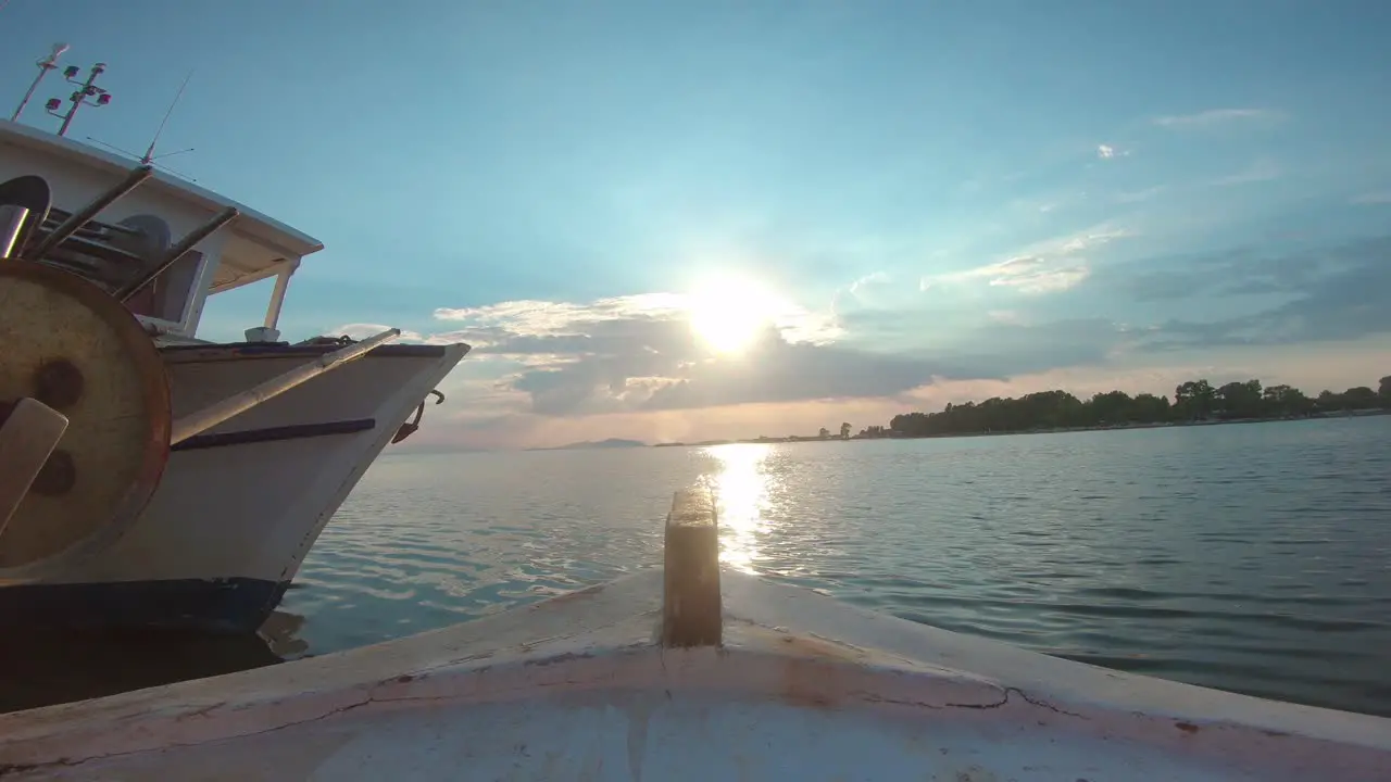 Point of view from inside of a sailing fishing boat