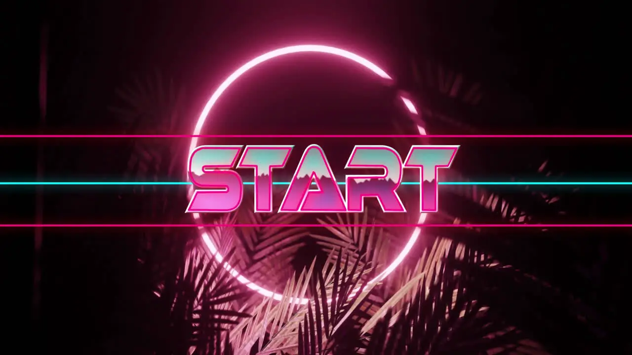 Animation of start text over neon pattern background