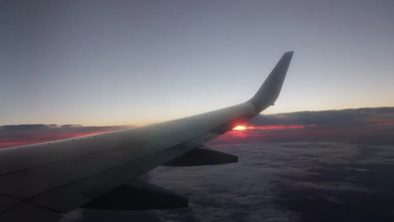 Sunrise view from air plane wing in view