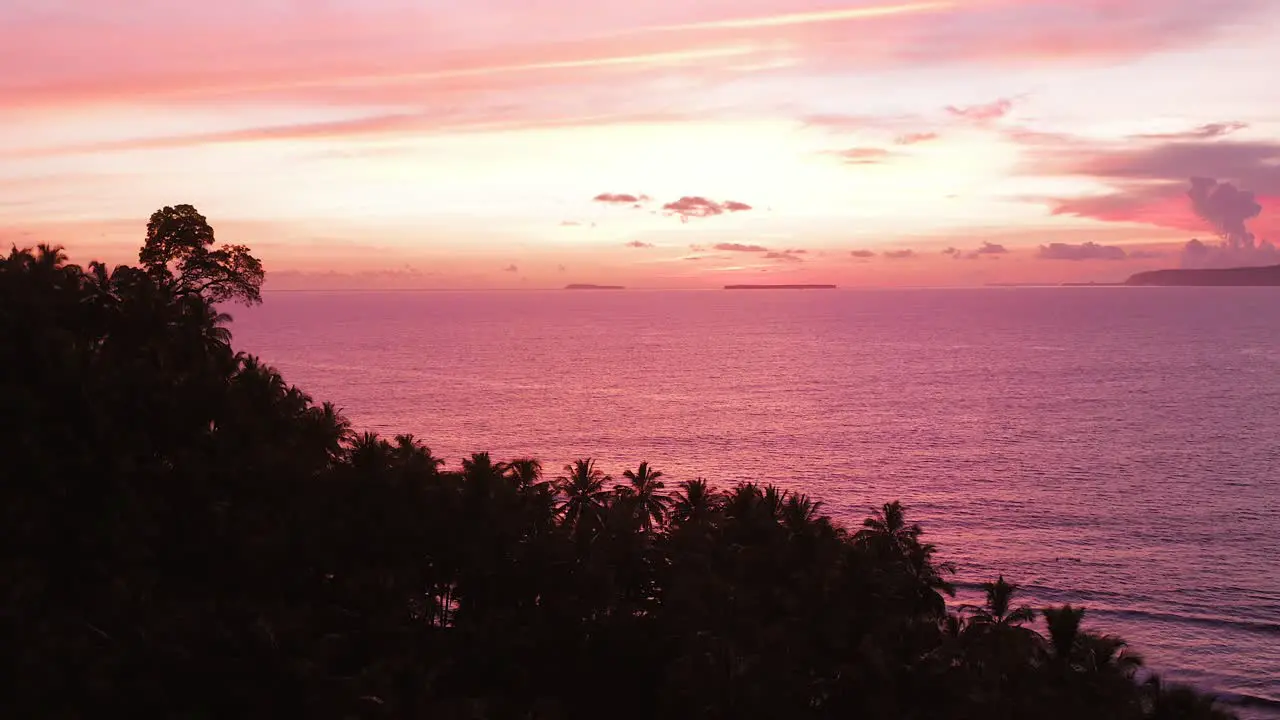 Sunset at a remote surfing spot in the Mentawai islands drone shot