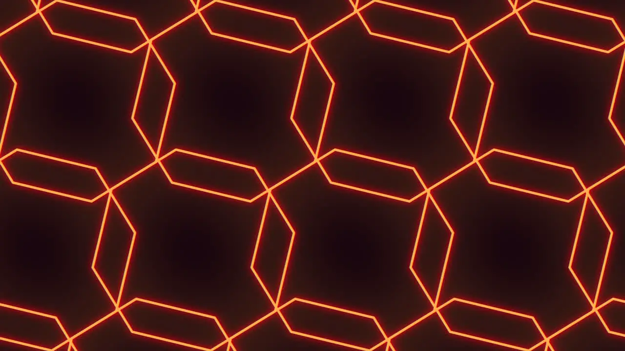 Vibrant neon hexagonal pattern with glowing orange lines