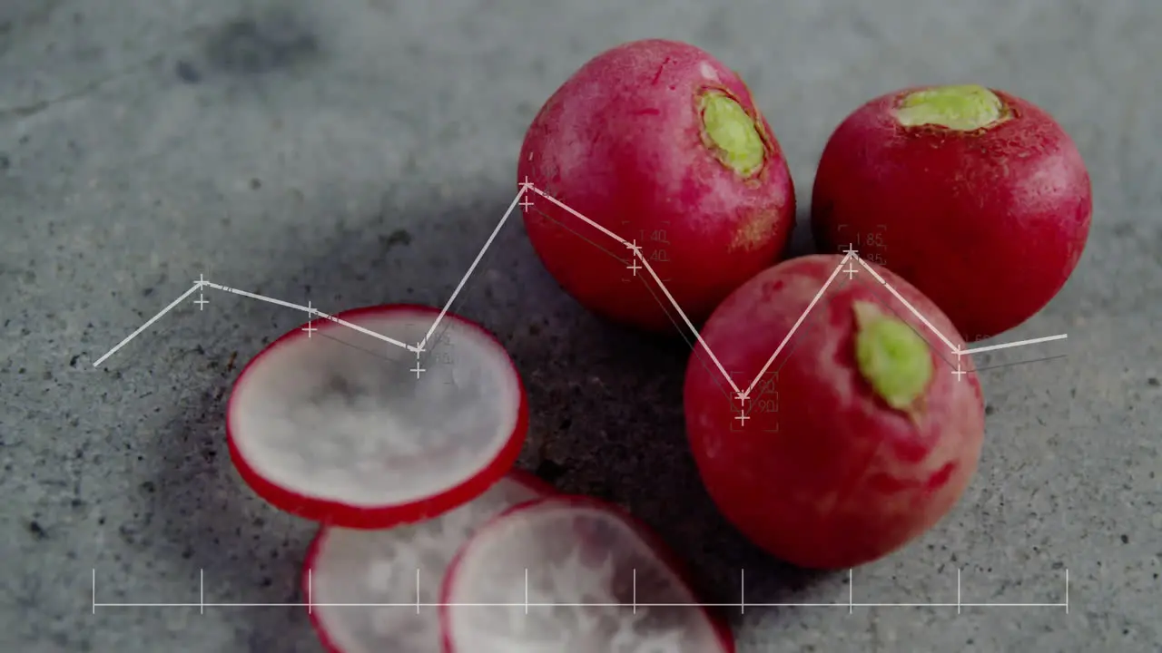 Animation of data processing on diagrams over cut radish