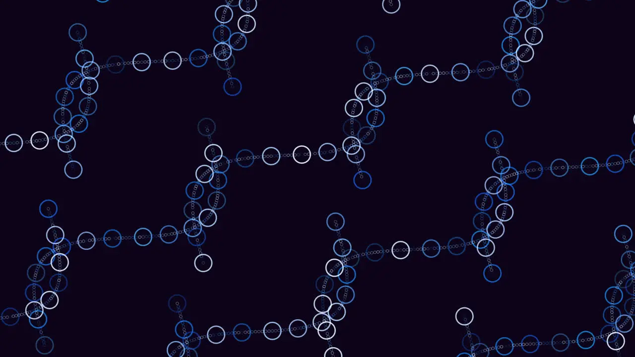 Interconnected circles blue and white pattern on black background