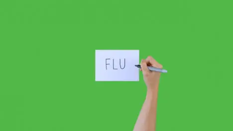 Woman Writing Flu on Paper with Green Screen