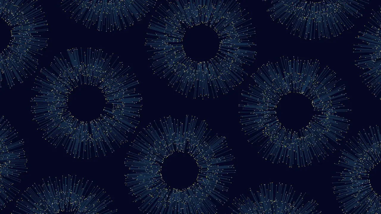 Circular pattern of overlapping blue dots on black background