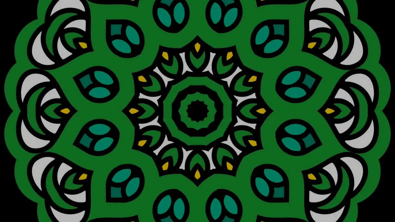 Green rotated floral kaleidoscope in the black background Animation