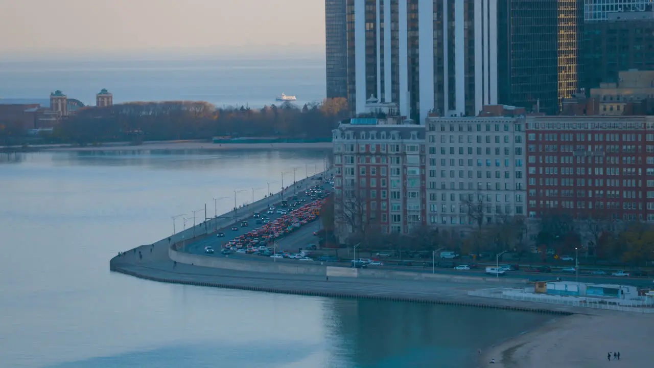 Traffic back up along a road near downtown Chicago