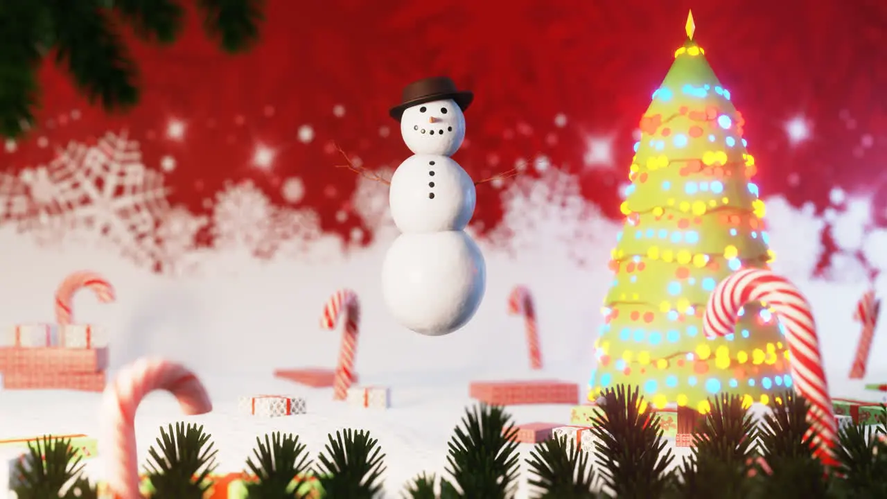 Christmas greeting card with funny snowman waving