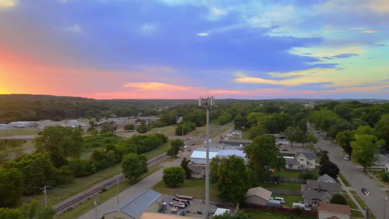 Cell Tower At Sunset With Colorful Sky In Janesville Wisconsin