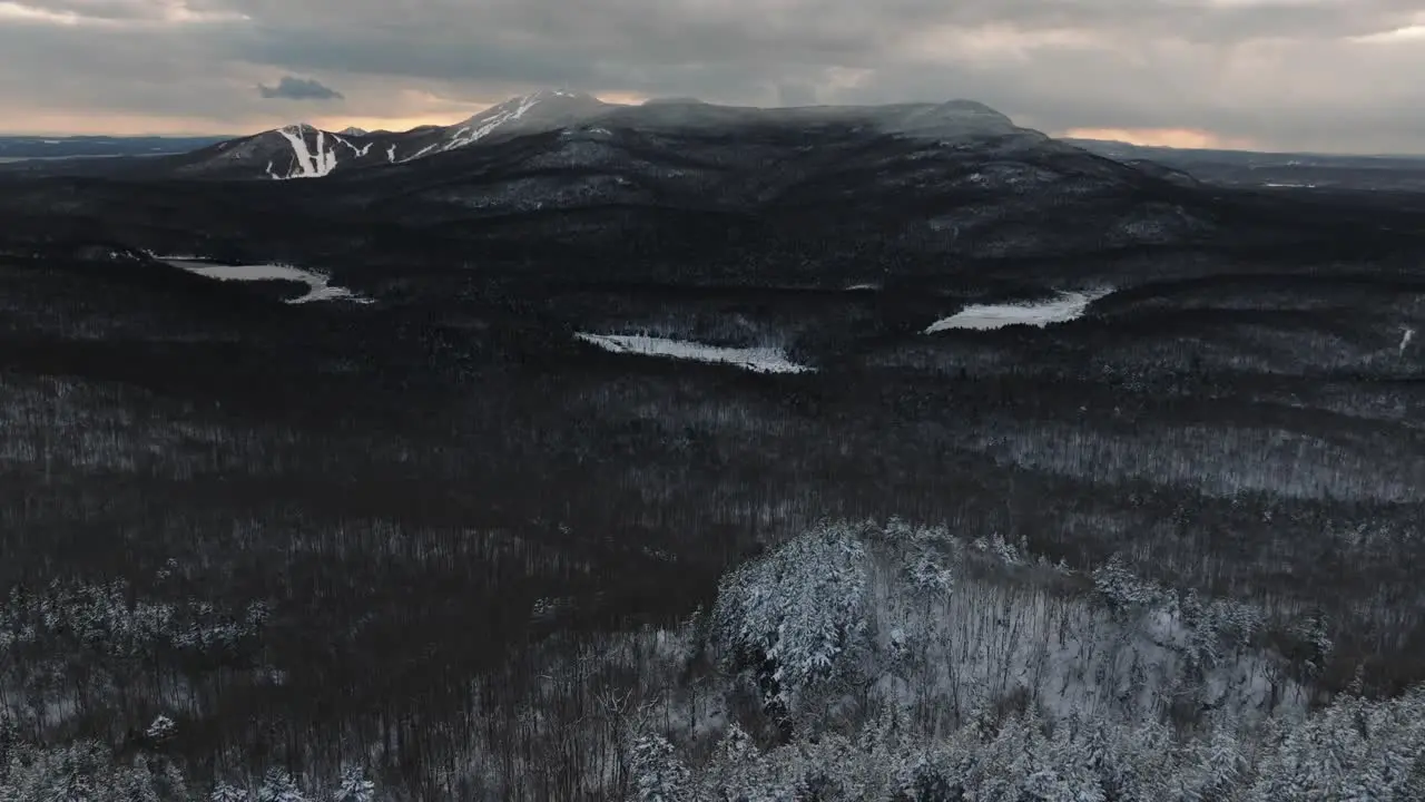 Gloomy Atmosphere Of Forest And Mountains During Sunset Of Winter In Orford Quebec Canada