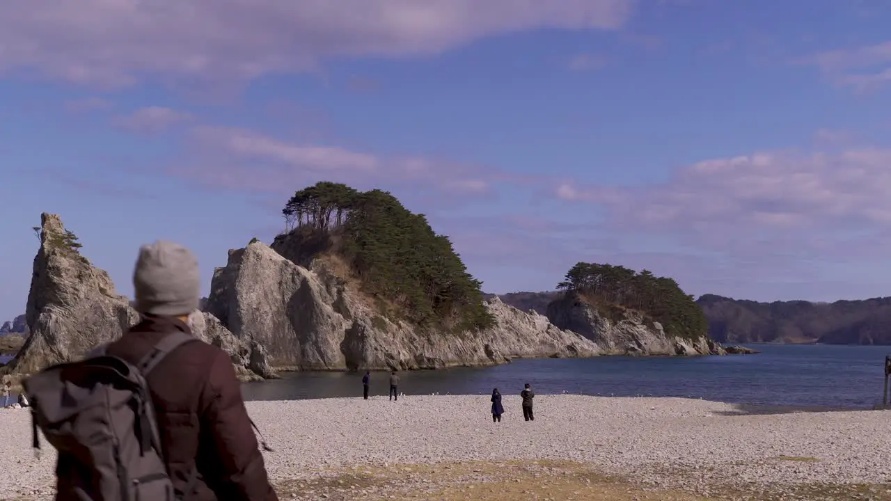 Few tourists gathered at famous Jodagahama Beach geosite in Tohoku Japan