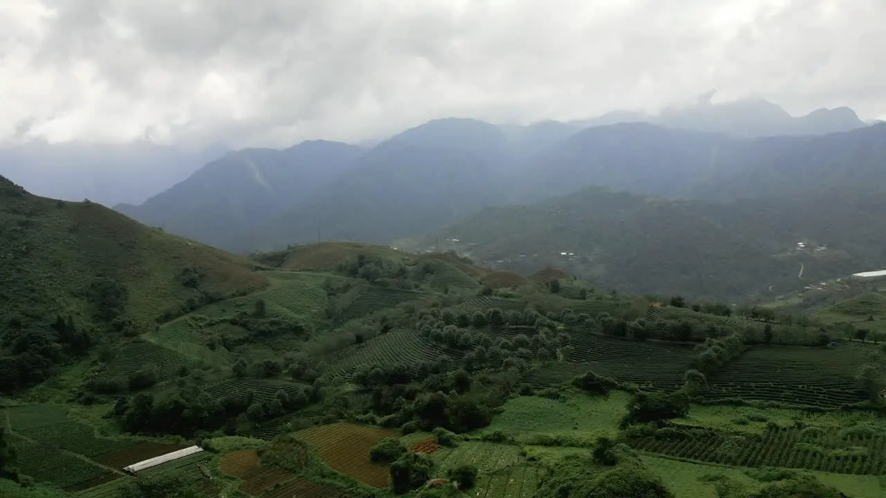 Beautiful mountain landscape shot by drone on a cloudy day