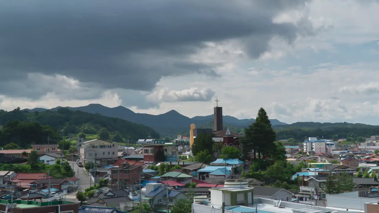 Aerial View Of Rural Village On A Cloudy Day In Geumsan-gun South Korea timelapse