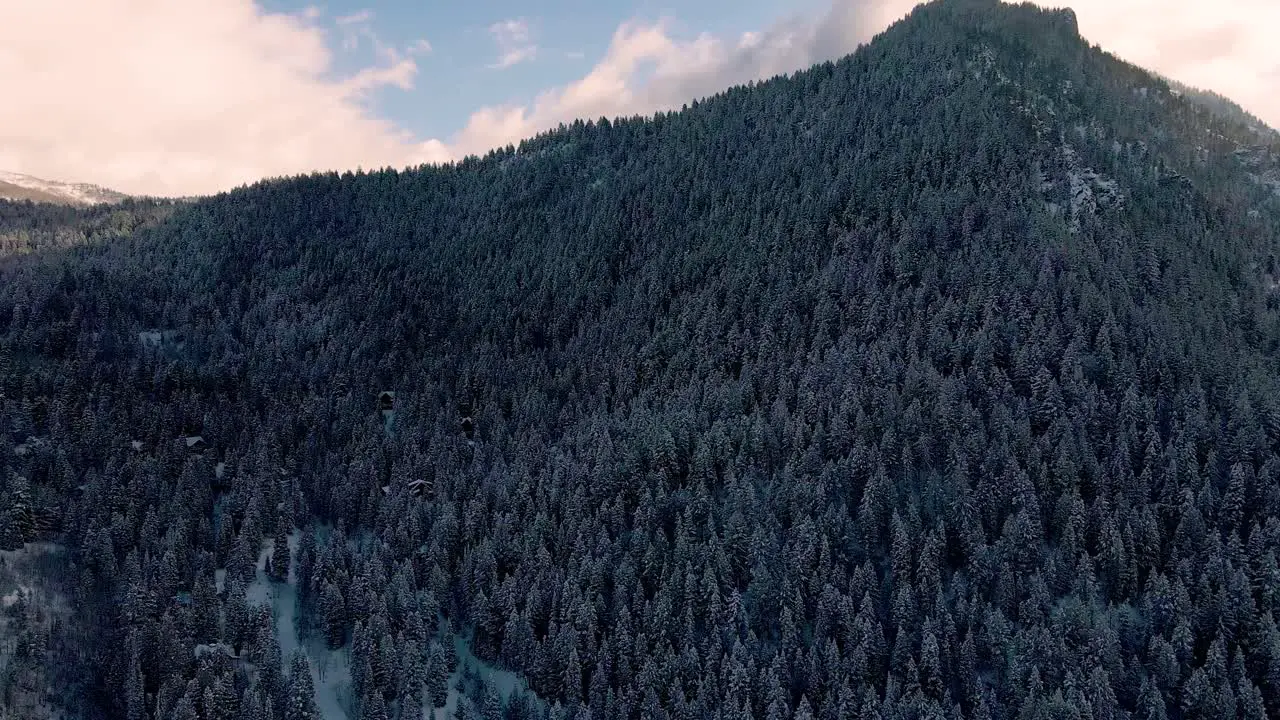 View Of Remote Forest Near Mountain Range Against Cloudy Sky At American Fork Canyon In Wasatch Mountains Of Utah USA