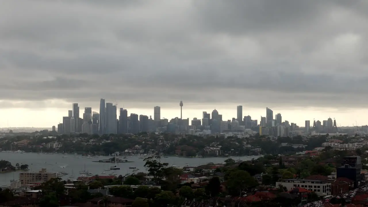 Overcast Skyline View A Majestic Urban Silhouette Against a Moody Sky