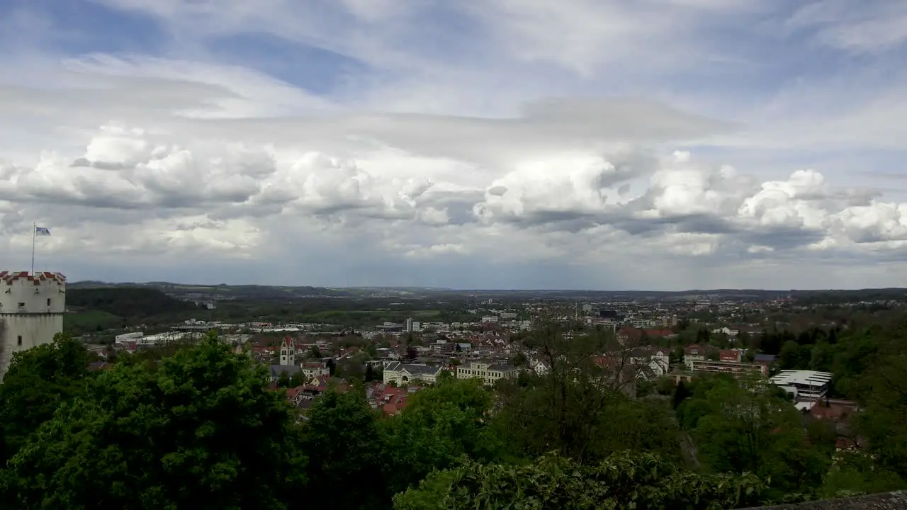 Timelaps of Ravensburg with dramatic Clouds Baden-Wurttemberg Upper Swabia Germany View from Veitsburg Castle over the Old Town