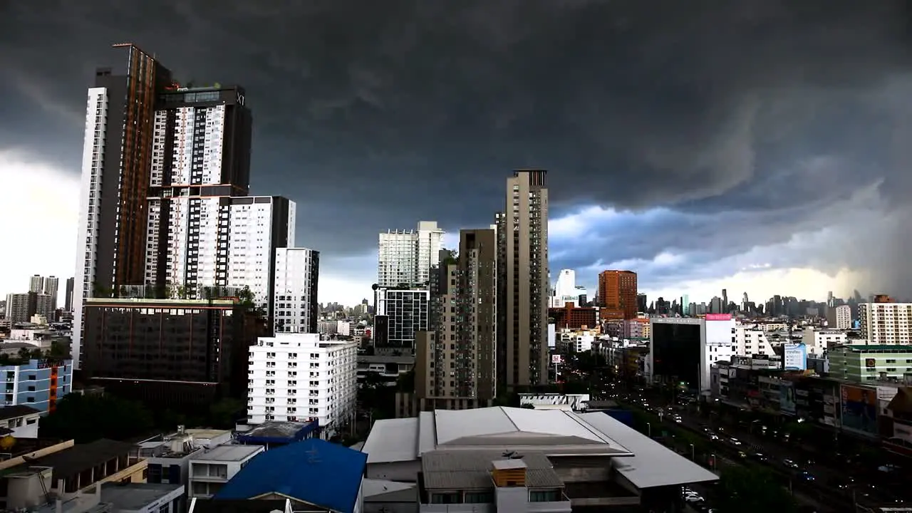 HD 1080p Monsoon Storm Over Bangkok With City View of Apartments and Condominiums