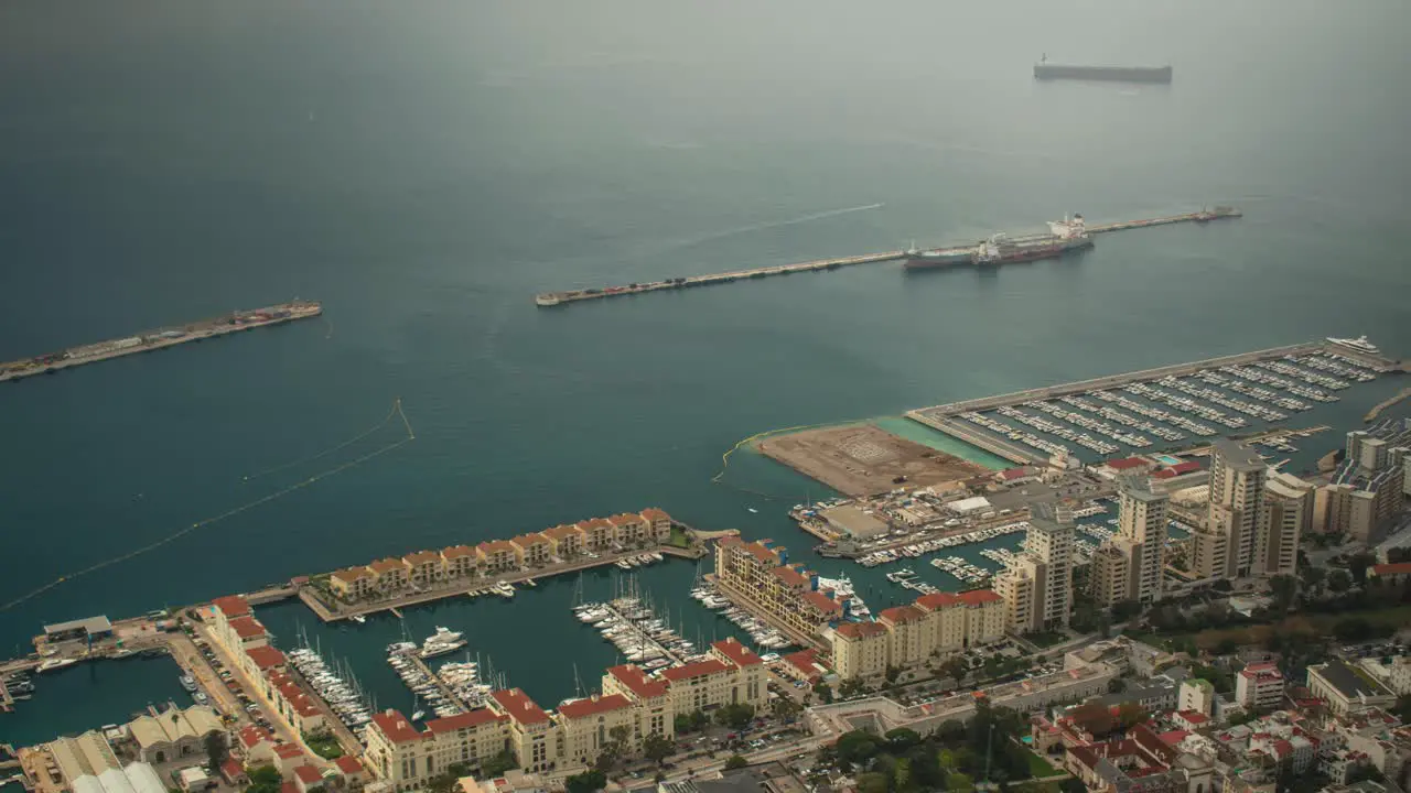 Industrial port of Gibraltar from above time lapse view