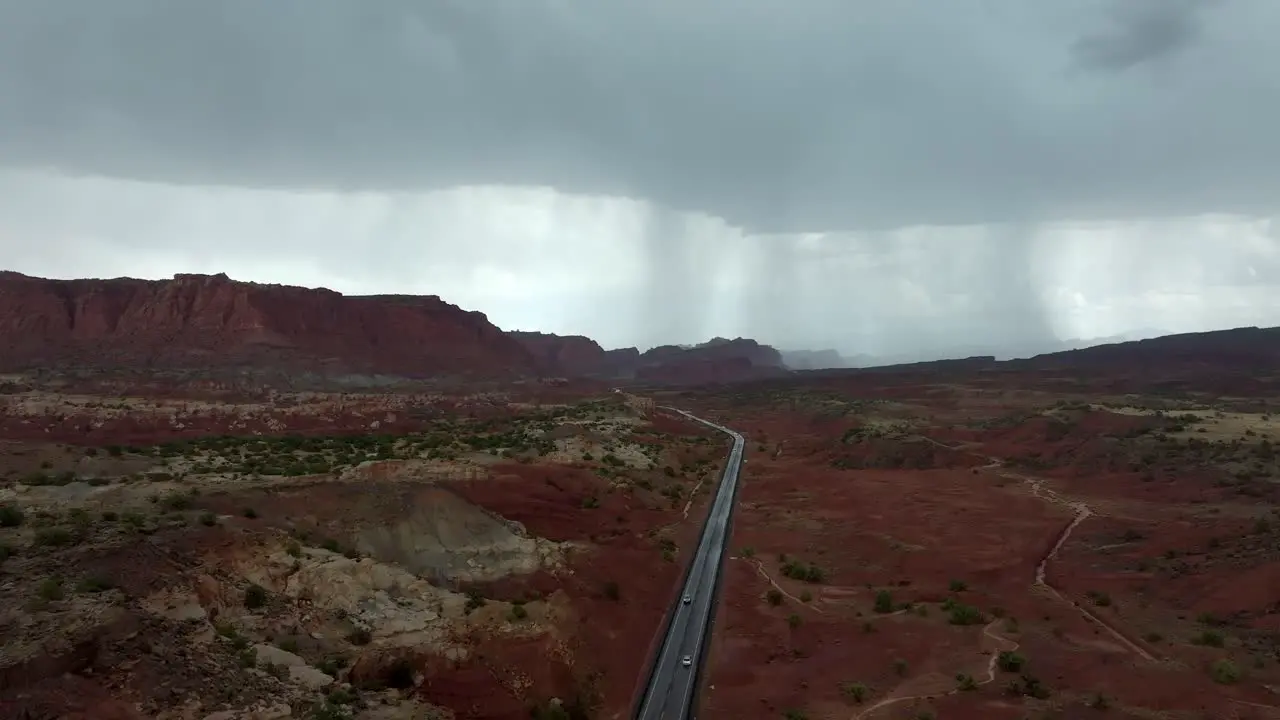 4K Aerial of a storm Capitol Reef National Park in Utah USA