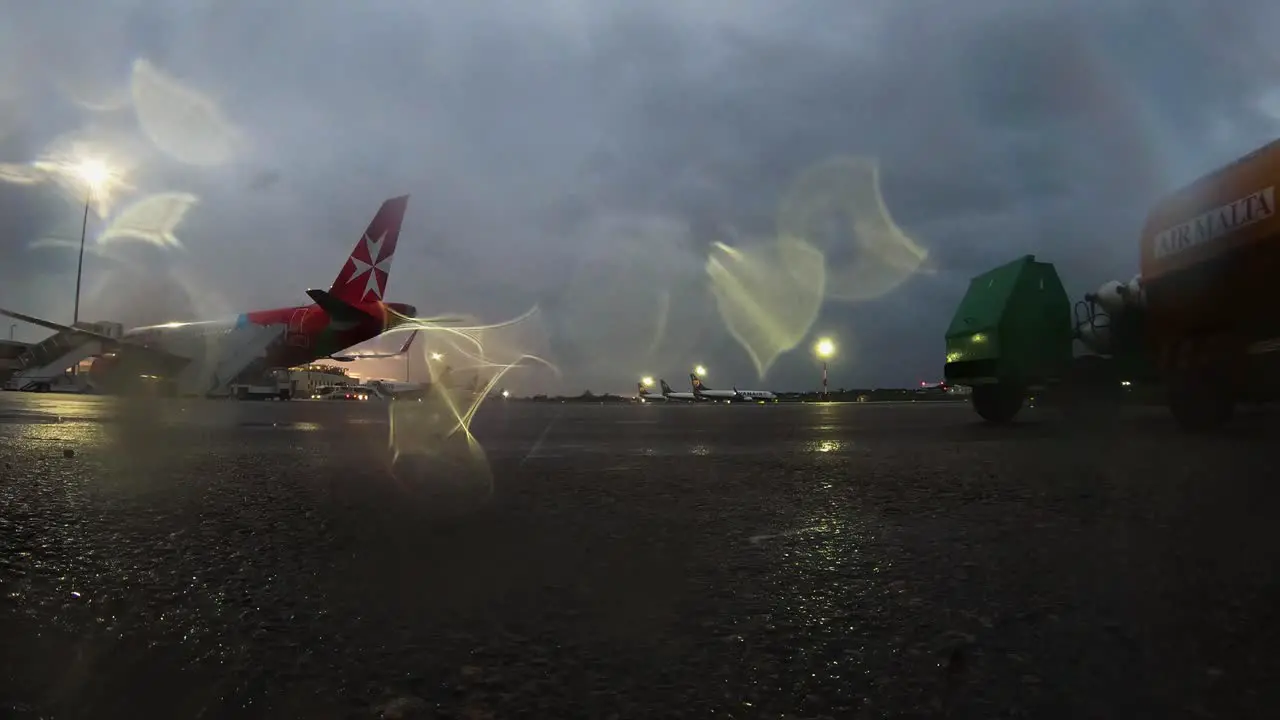 Malta airport on a rainy day