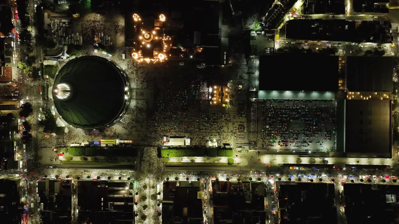 People gathered to worship at the Guadalupe Basilica in Mexico top down aerial