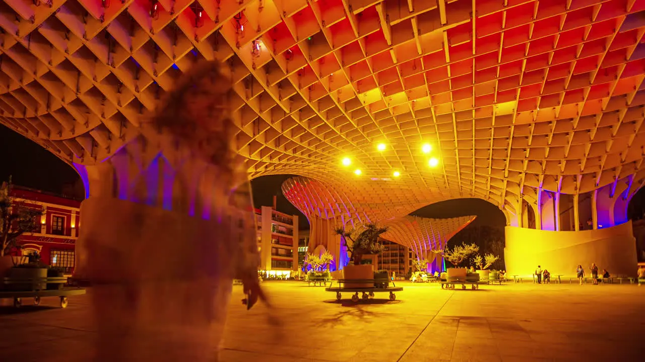 Under the Setas de Sevilla Spain nighttime timelapse