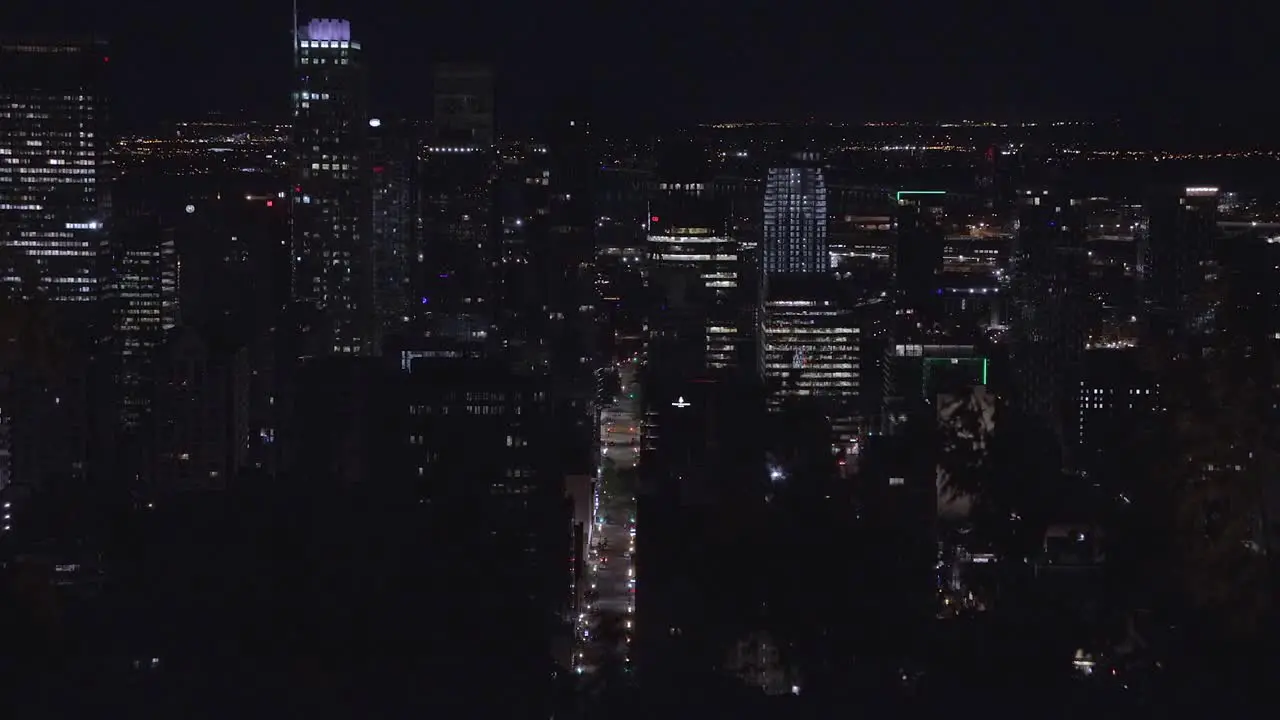 Downtown Montreal at Night from the Top of Mont Royal With Beautiful City Night Lights and Streets