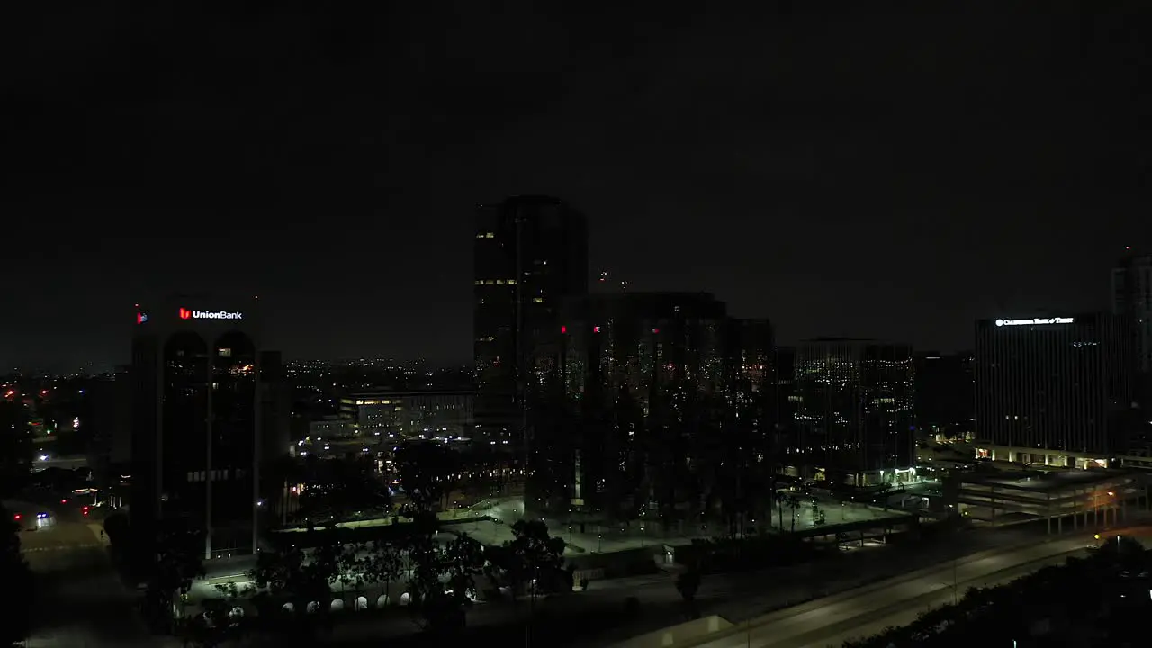 Night Aerial Panorama of the Long Beach California Downtown Cityscape