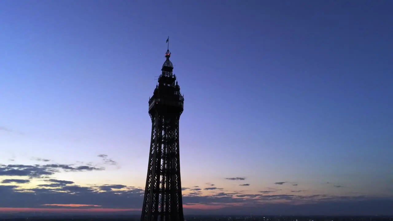 Blackpool tower sunrise aerial view high above coastal seaside landmark tourist attraction