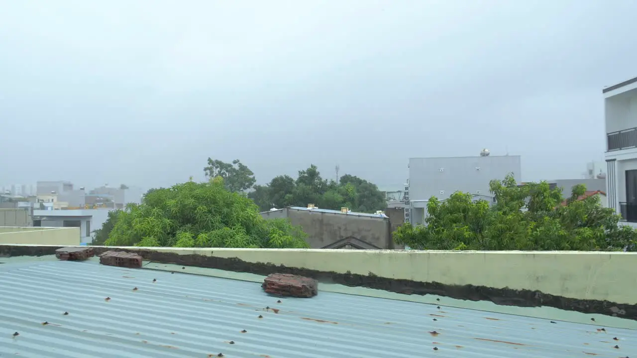 Heavy Rain and Strong Wind Above Buildings in Da Nang City Vietnam Just Before Tropical Typhoon Noru