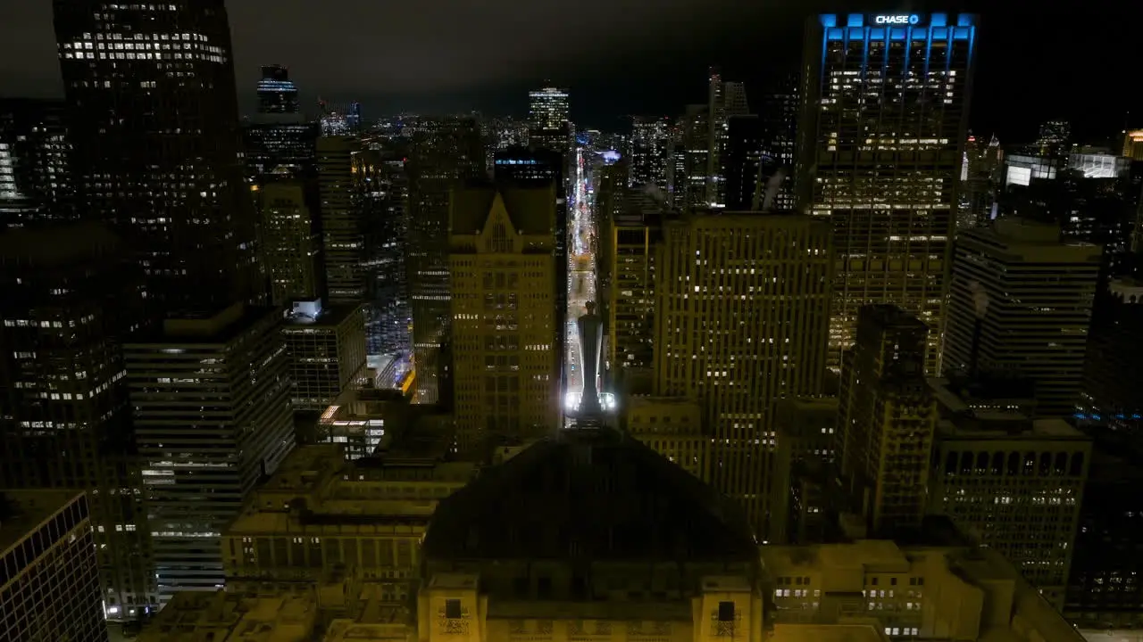 Aerial view over the Board of Trade building overlooking the La Salle street in South Loop Chicago USA