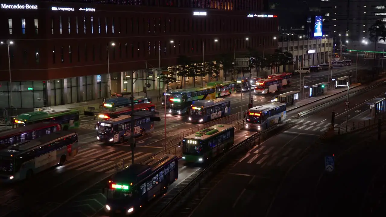 Busy bus station in downtown Seoul South Korea at nighttime