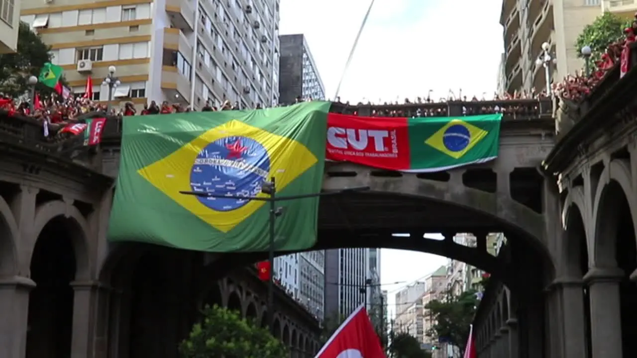 Flags spread over the city of Porto alegre show hostility to the Bolsonaro electoral campaign after the results