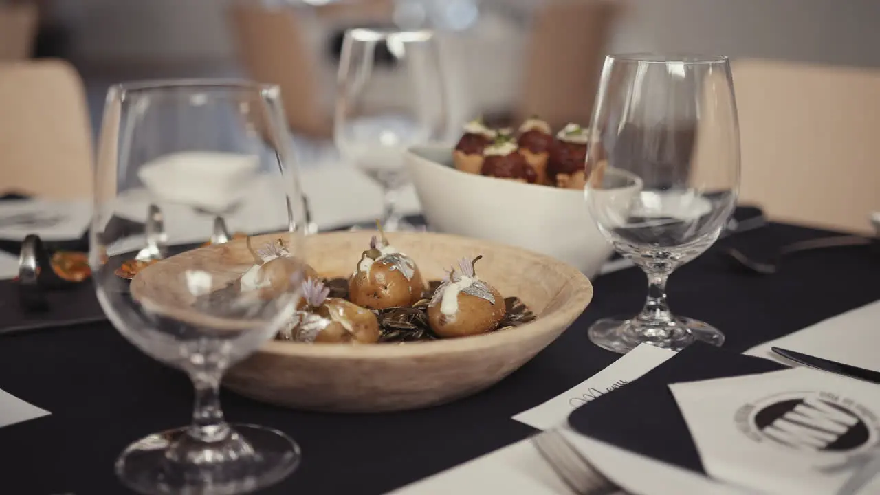 Dinner table preparation at a luxurious restaurant