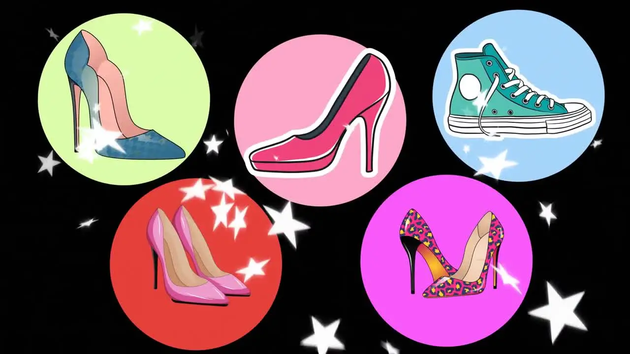 Animation of shoes icons on black background