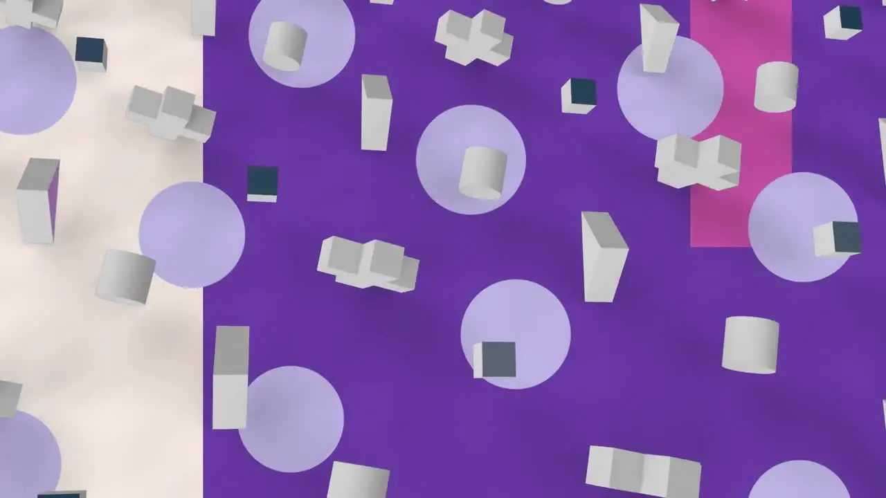 Animation of colourful moving graphics on purple background