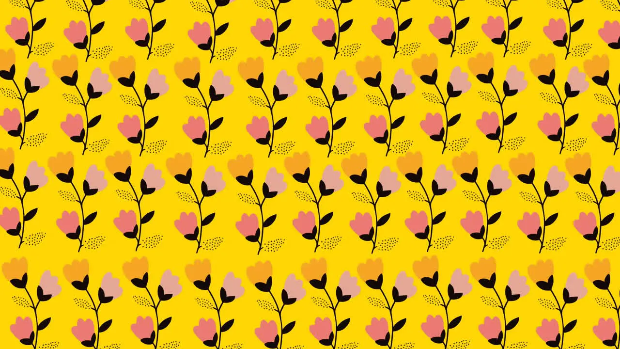 Animation of multiple flowers moving over yellow background