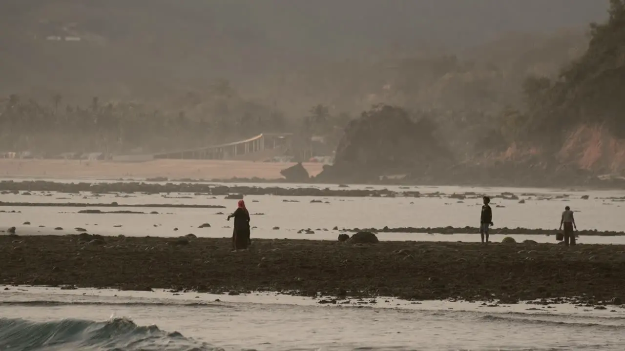 View on the dry reef of Seger near Kuta Lombok during sunset