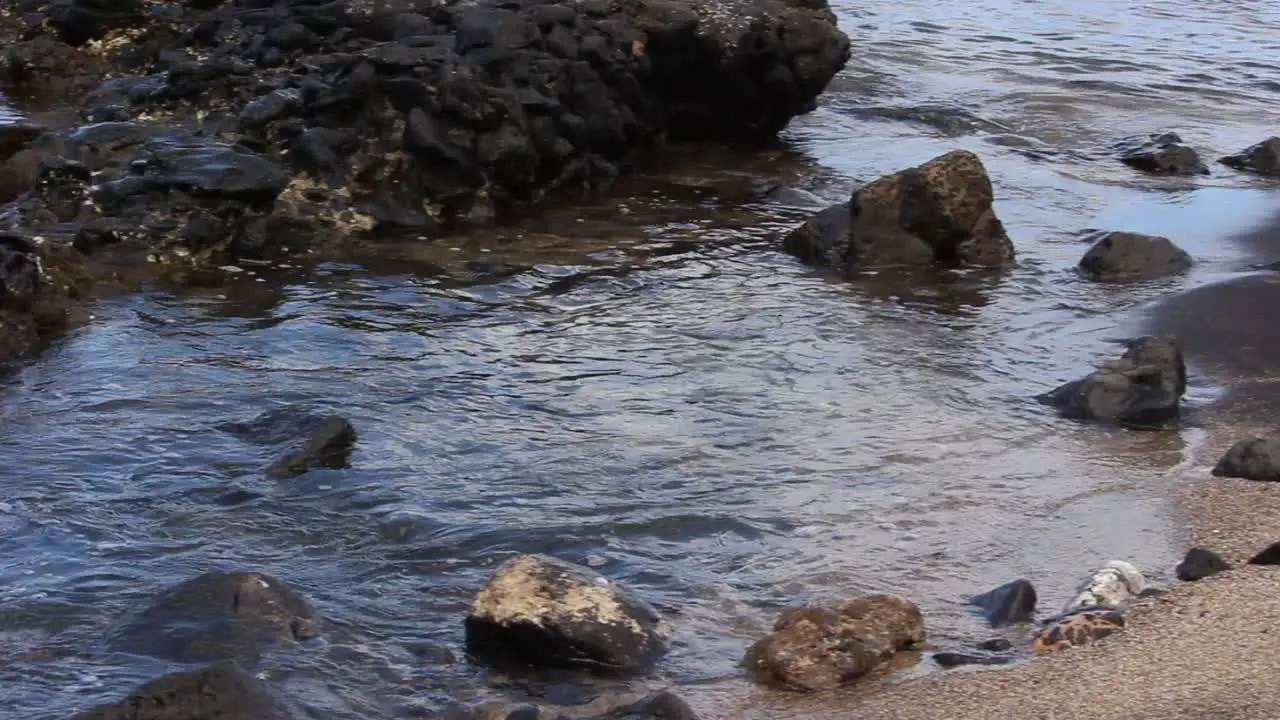 waves on beach and rocks in kawaii