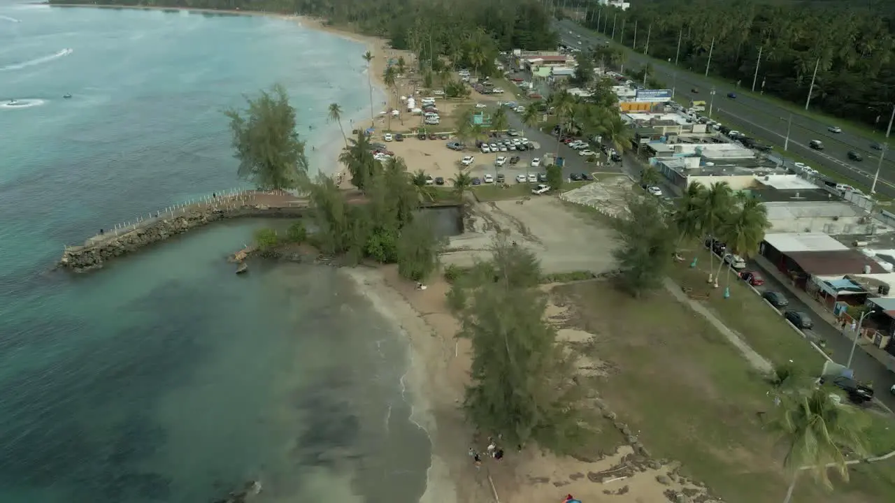 Luquillo Puerto rico kiosko de luquillo playa fortuna aerial shoreline fly over sunset cloudy day 4k24