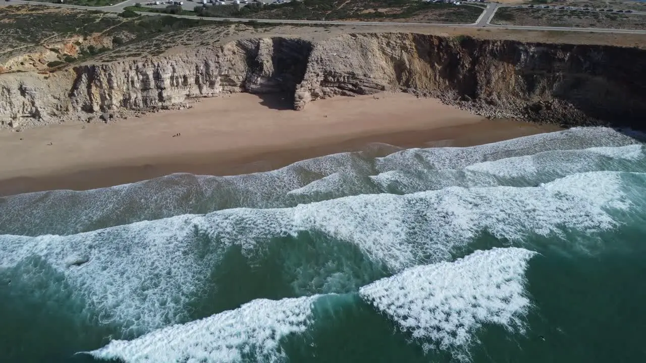 big waves rolling at tonel beach near sagres in southern portugal perfect sunny weather