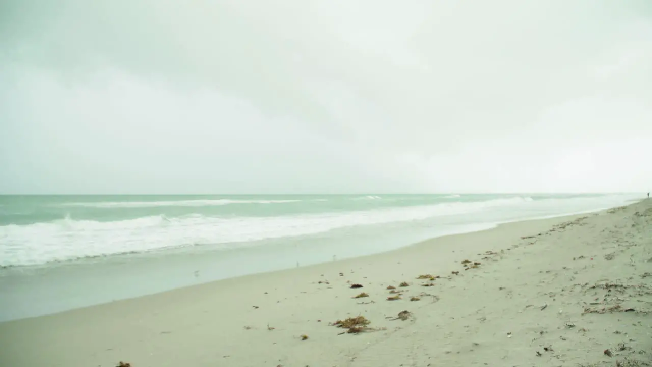 Tropical Storm The empty beach on a windy and rainy day