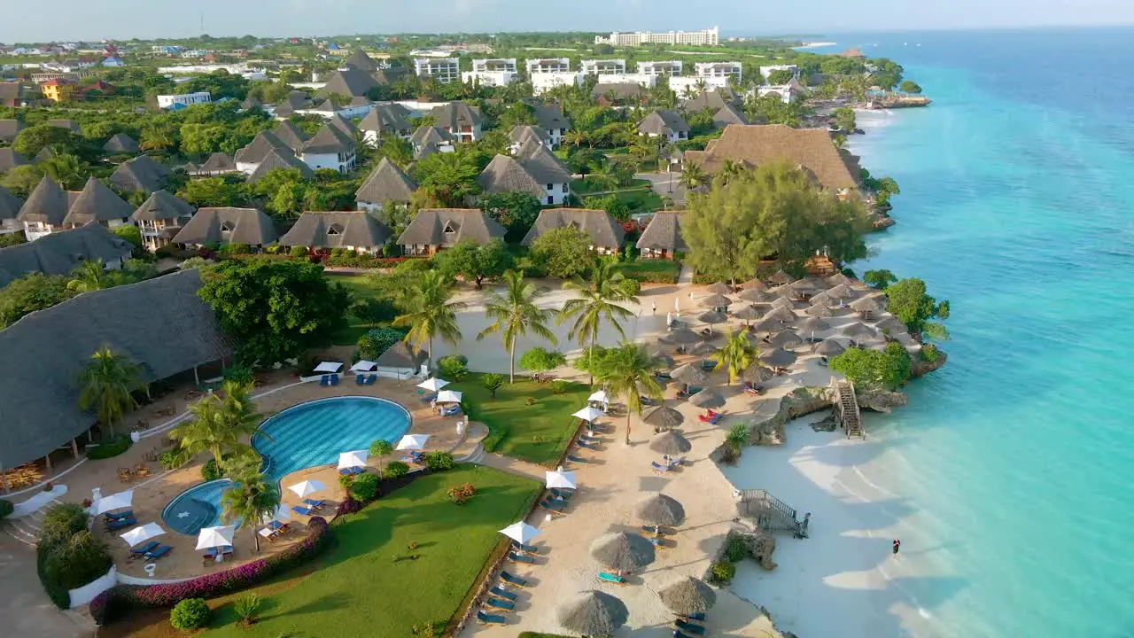 Nungwi Beach Zanzibar Tanzania June 18 2022 Resort on the coast of the Indian Ocean in Nungwi Beach with a swimming pool