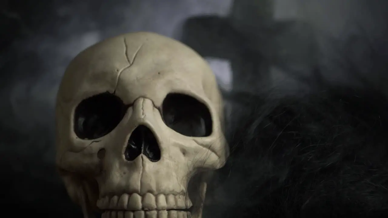 Human skull on smoking creepy background medium shot