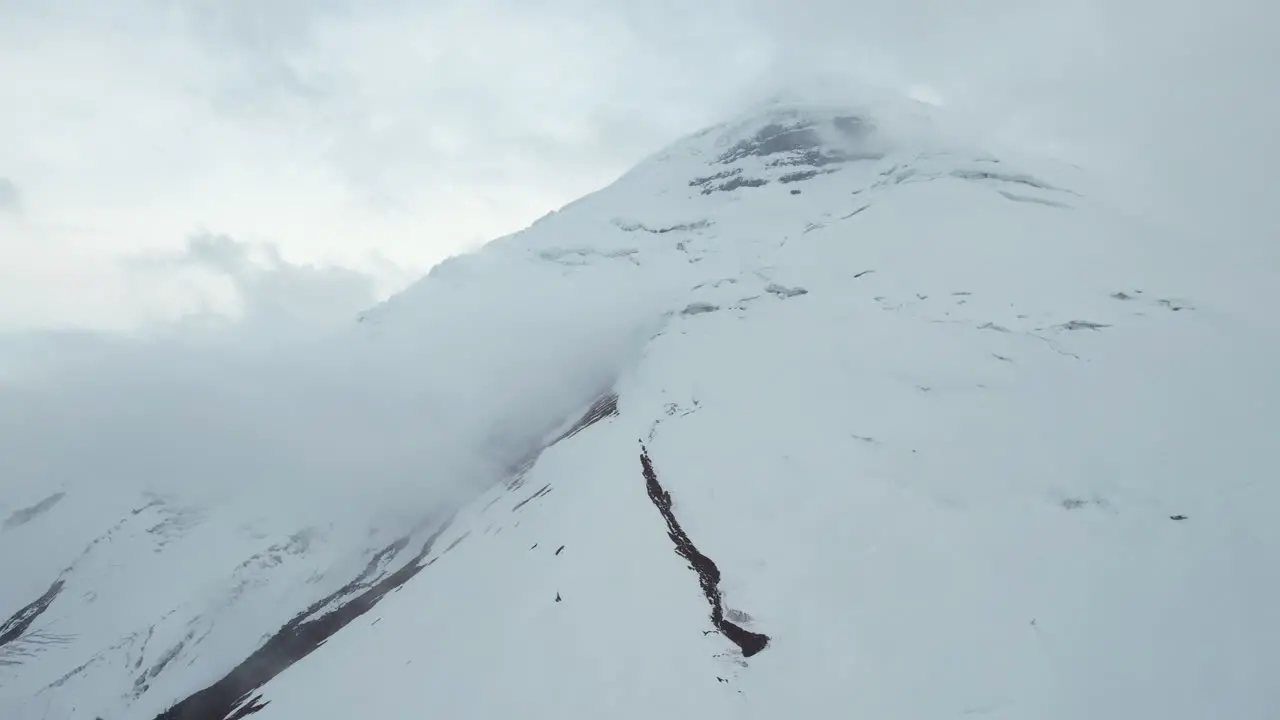 Aerial View of Cotopaxi Volcano Hills and Glacier Under Clouds Ecuador