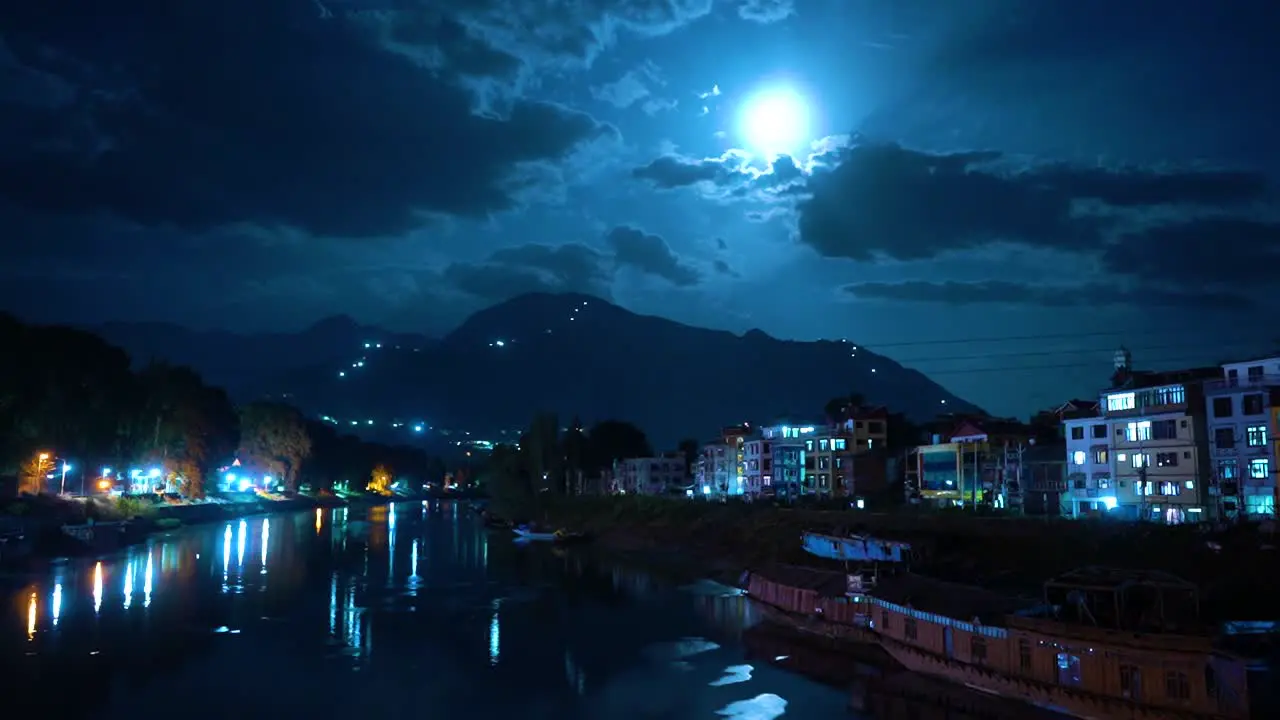 A beautiful timelapse of a Moonlit city scape in Srinagar Kashmir India