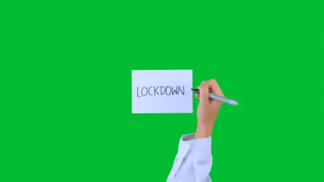 Doctor Writing Lockdown on Paper with Green Screen