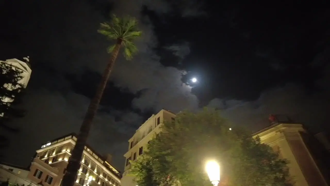 night by the Spanish steps in Rome Italy and Tinita dei Monti church at the top of the hill